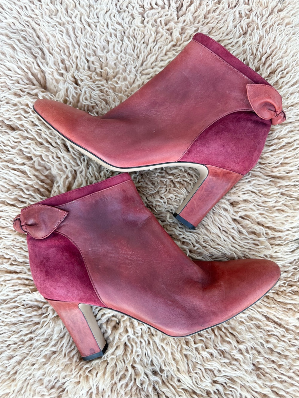 Ralph Lauren Burgundy Red “Breanne” Leather Suede Block Heel Ankle Booties Sz 9B